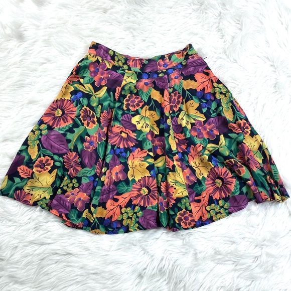 Authentic Original Vintage Style Dresses & Skirts - VTG 90’s Esprit Floral Rayon Flare Skirt Grunge